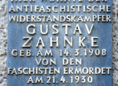 Ansicht Gedenktafel Gustav Zahnke