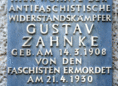 Ansicht Gedenktafel Gustav Zahnke