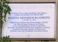 Ansicht Gedenktafel Martin Heinrich Klaproth