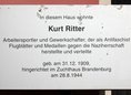 Ansicht Gedenktafel Kurt Ritter