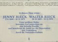 Ansicht Gedenktafel Jenny und Walter Rieck - 2007