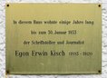 Ansicht Gedenktafel Egon Erwin Kisch
