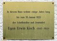 Ansicht Gedenktafel Egon Erwin Kisch